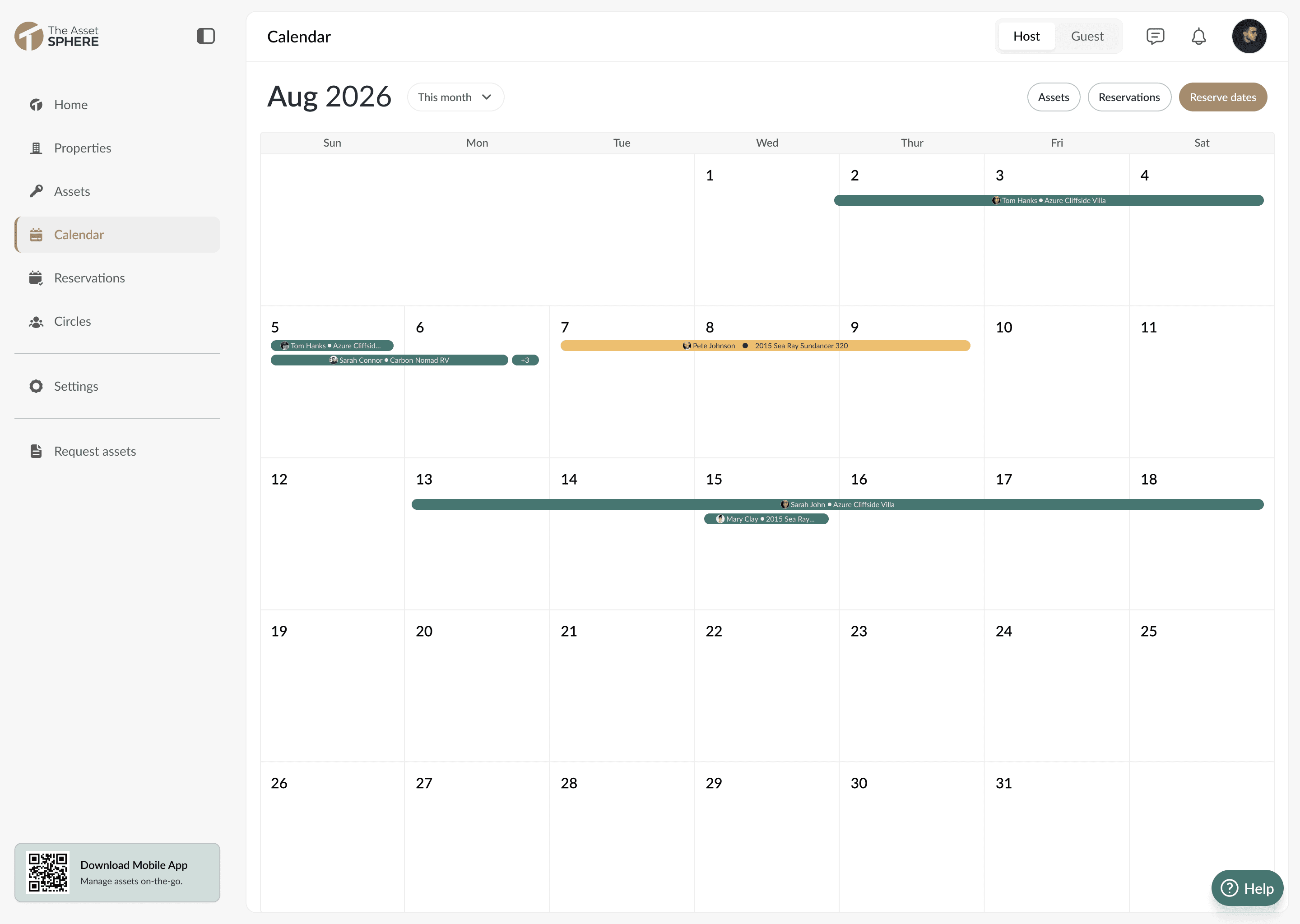 The Asset Sphere interface for Update Calendar