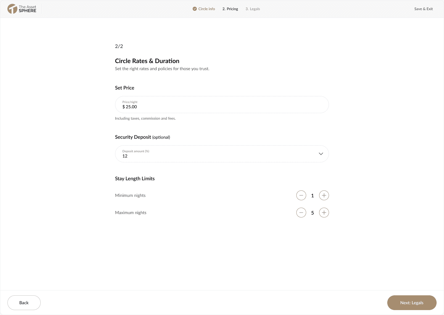 The Asset Sphere interface for Add Rental Details